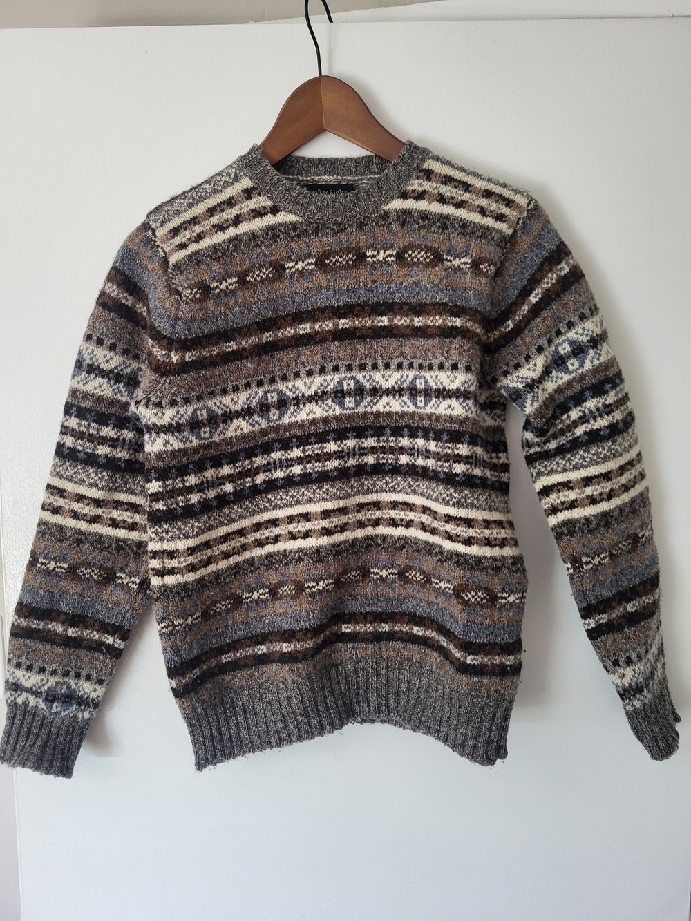 Walker Slater Shetland Islands Fair Isle 100% Pure Wool Crewneck Sweater Size S